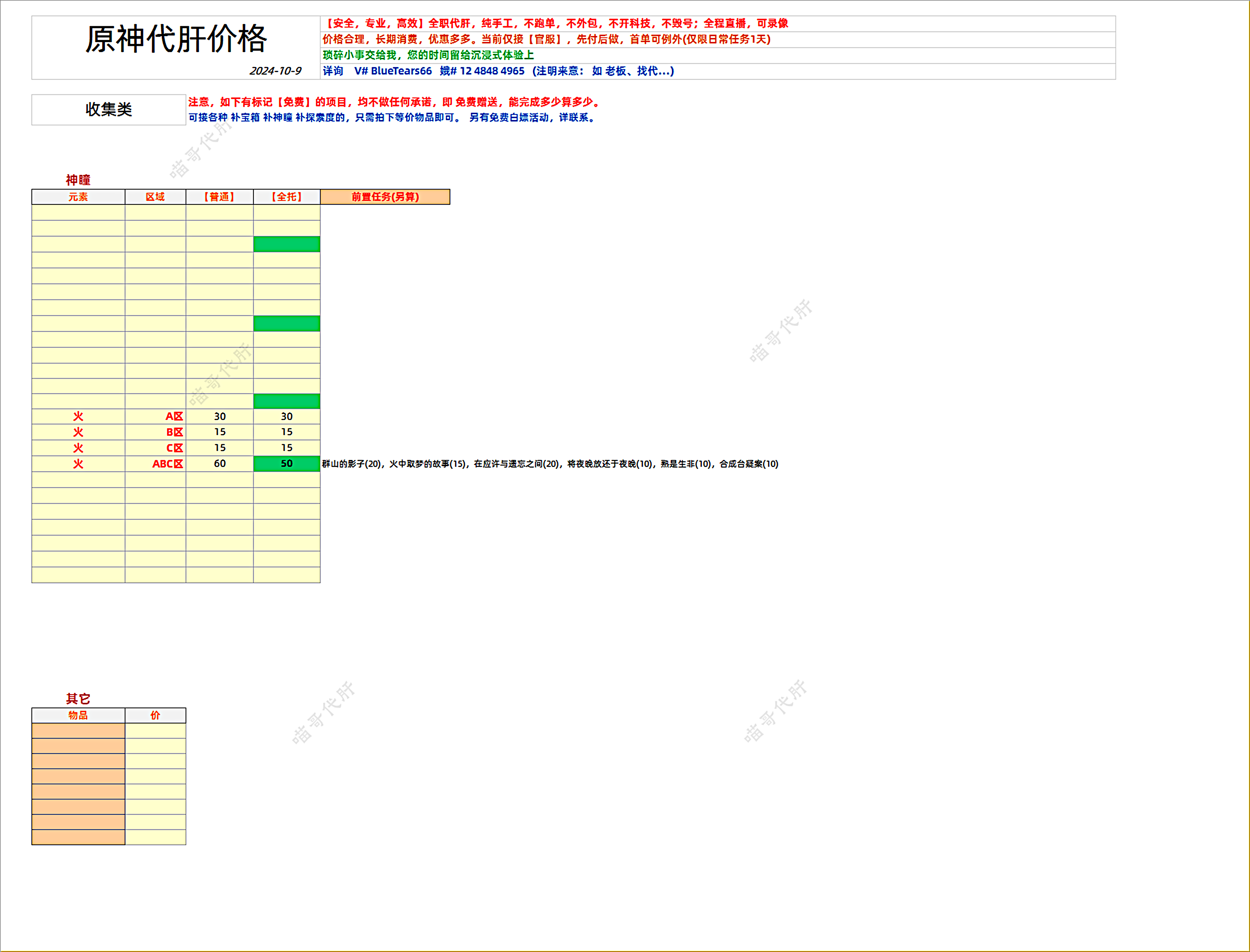 原神价格表_收集类